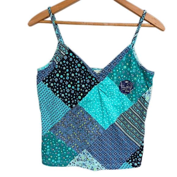 Y2K Patchwork Print FITTED Tank Top M NEW Vtg 90s Bra Cami Fairy Bohemian Hippie - Picture 1 of 16